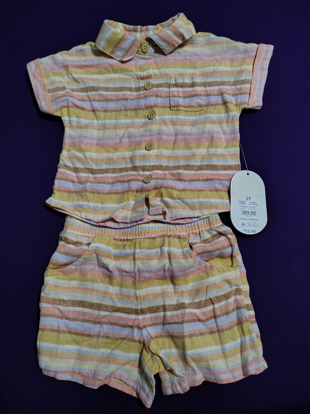 wonder nation Pastel Yellow Pink Striped Kids Matching Set